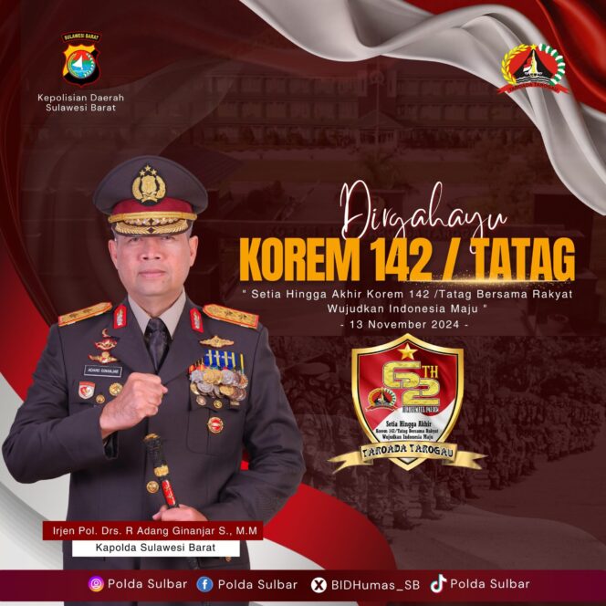 
					HUT Korem 142 Tatag, Kapolda Sulbar Ucapkan Ini